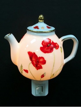 Porcelain Poppy Teapot Night Light with Gift Box